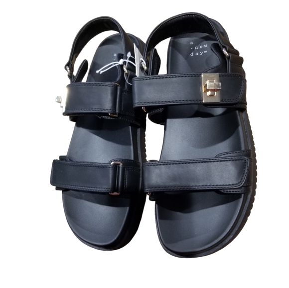 Women's Jonie Ankle Strap Footbed Sandals - A New Day Black - Picture 4 of 5